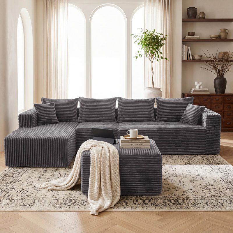 Canapé modulaire à compression de 118 po, ensemble de canapé en flanelle moderne en forme de U, ensemble de 4 canapés à assise profonde et canapé contemporain