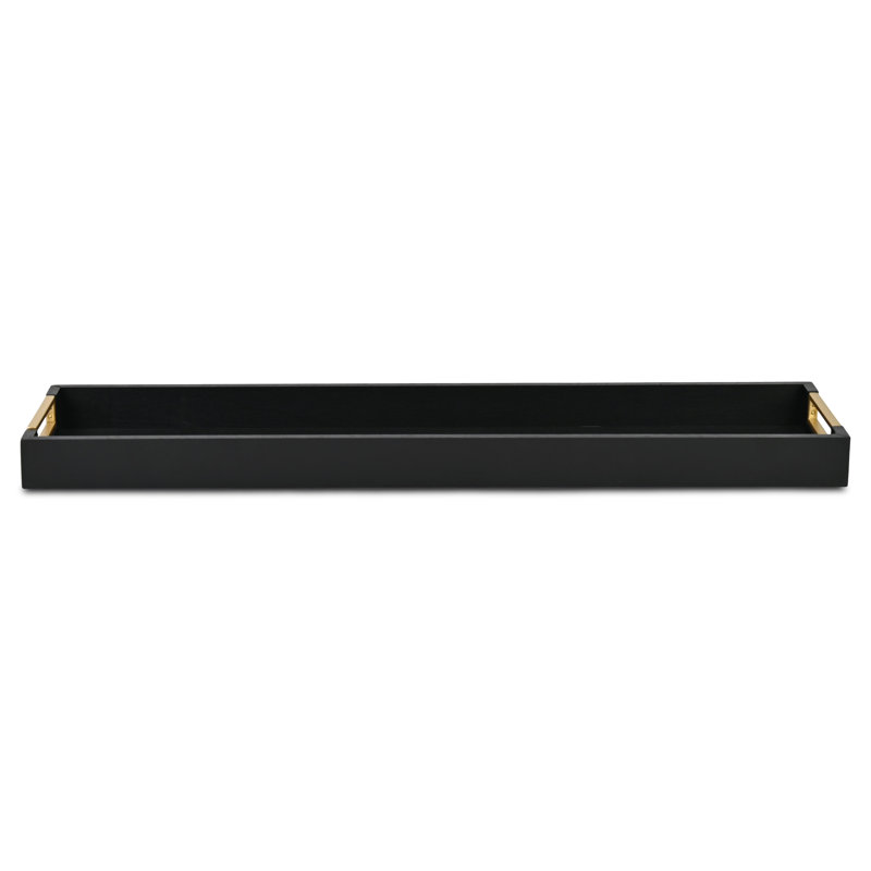 Nyssa Slim Rectangular Wood Decorative Tray, 31.88"W x 8.25"D x 2"H, Black