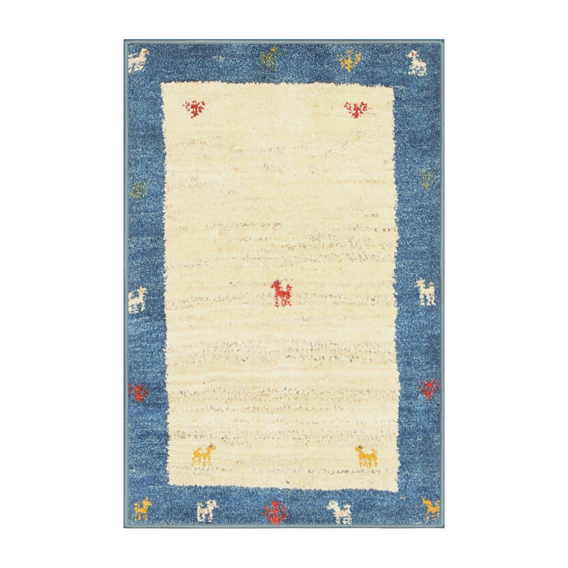 Tapis abstrait beige / bleu, Rectangle 7 pi x 10 pi