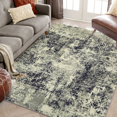 Washable Modern Abstract Rug Non Slip Non Shedding Low Pile Rug Ultra Soft Contemporary Throw Floor Cover Stain Resistant Foldable Indoor Carpet for Living Room Bedroom Playroom Nursery