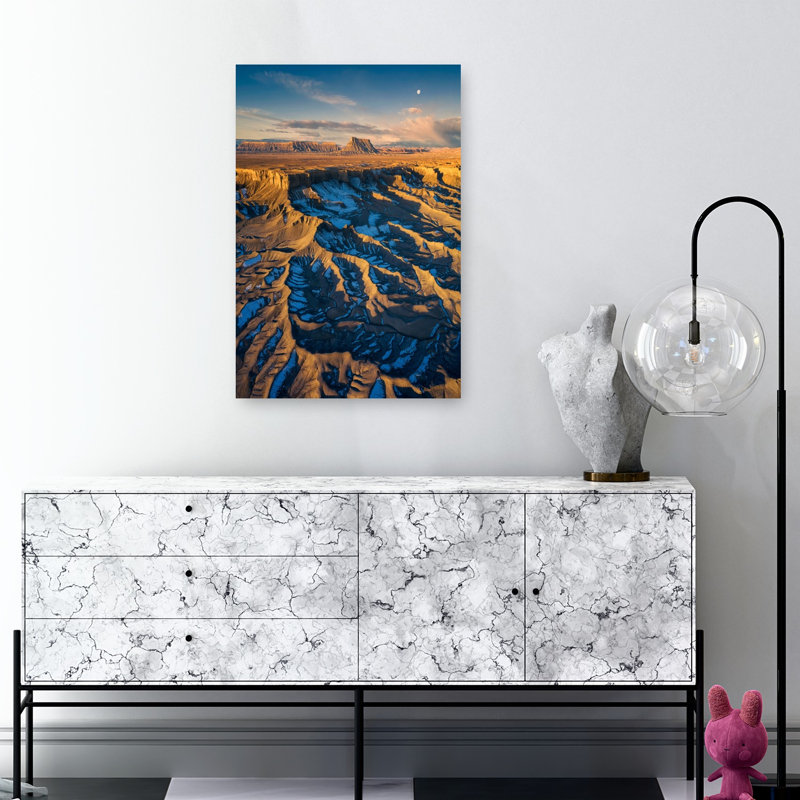 Golden Canyon Moon Winter Dramatic Abstract Contemporary Landscape Nature Wall Art Print 1 Piece Wrapped Canvas Wall Art