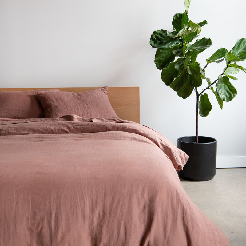 100% French Linen Duvet Cover & Sham Set, Clay, Twin Duvet Cover + 1 Standard Pillow Sham