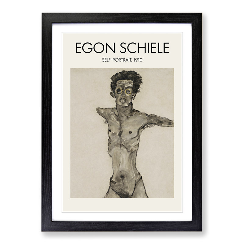 Self Portrait Vol.9 by Egon Schiele - Picture Frame Painting, 65cm H x 48cm W x 2cm D, Black