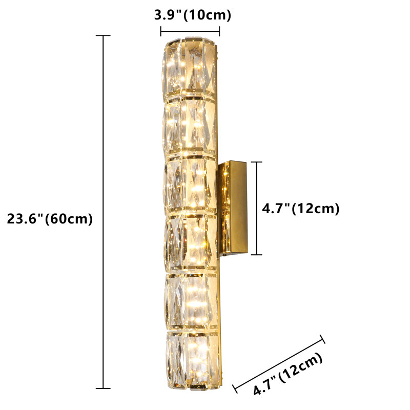 Modern Luxury 6-tier Large Crystal Wall Sconce 23.6" 18w Dimmable 3 Color Temperatures With Side Switch Gold Finish For Villa