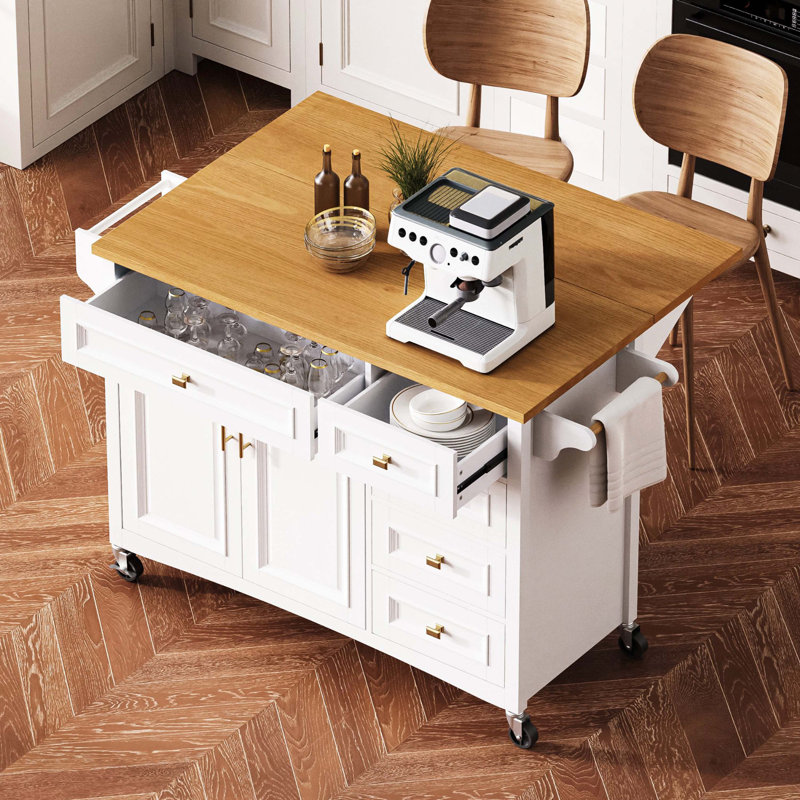Kitchen Island With Drop Leaf, White