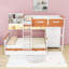 Lit simple superposé au dessus d'un lit double avec garde-robe, tiroirs, tablettes et éclairage DEL