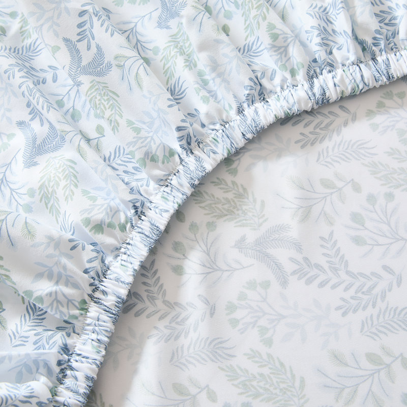 Botanical Leaf and Floral Blue Sheet Set, King Sheet Set with 5 Additional Pieces