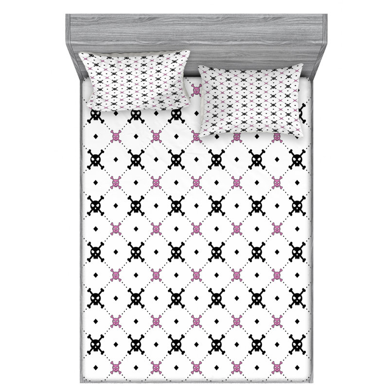 Microfiber Geometric Sheet Set, Queen Sheet Set with Fitted Sheet