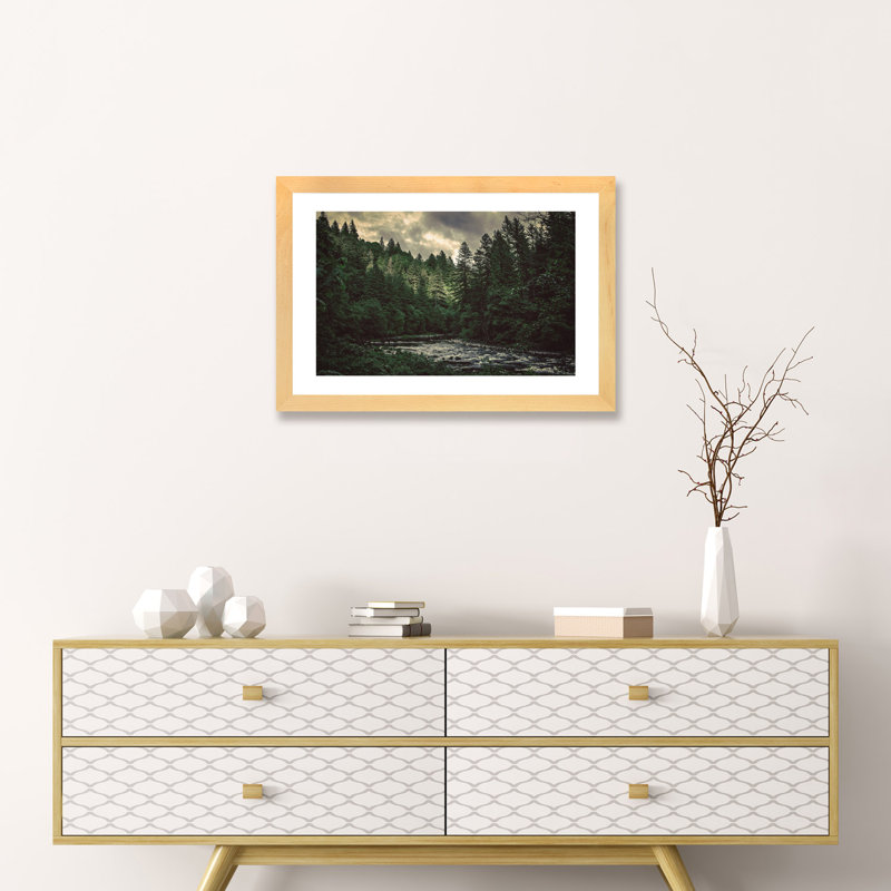 «Pacific Northwest River And Trees» par Nature Magick - impression, H 16 po x l 24 po x P 1 po, Blanc mat