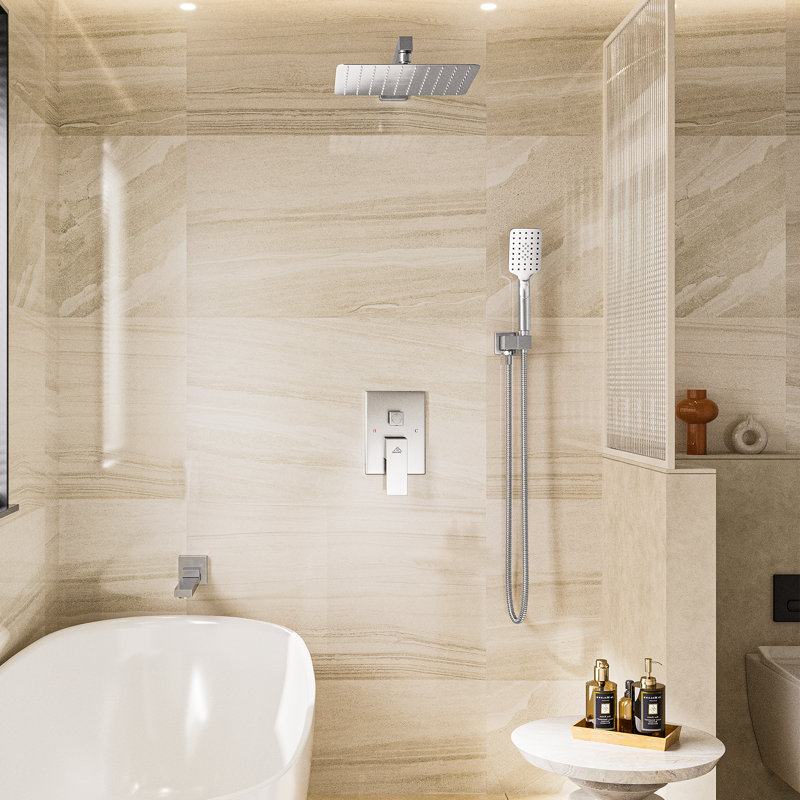 Robinet de baignoire et de douche à pression équilibrée avec valve brute, garniture et inverseur, Chrome