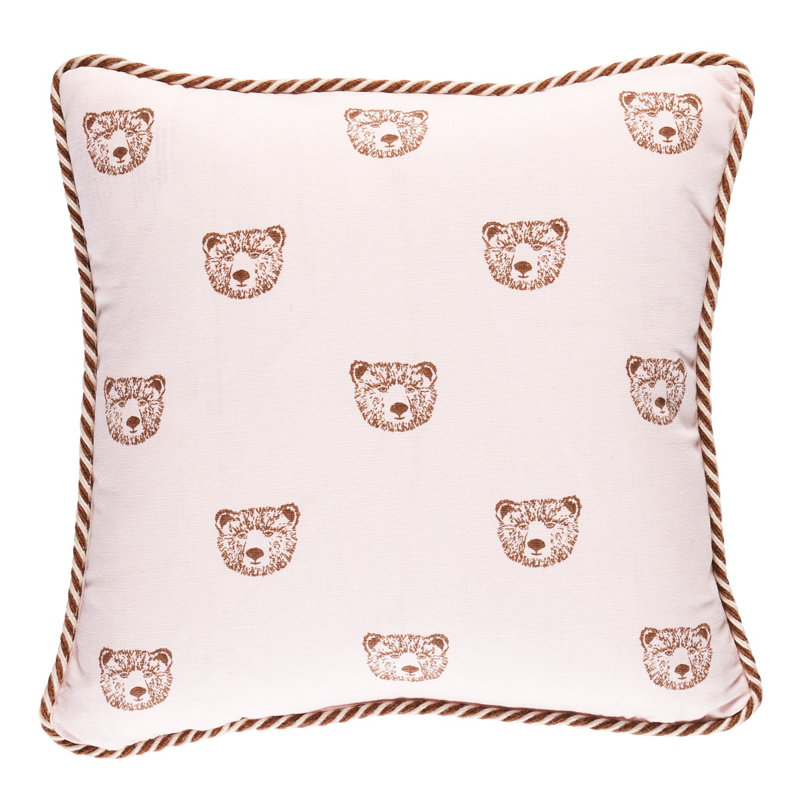 Schumacher x Marie-Chantal Bear Print Pillow, 16" H x 16" W, Blush