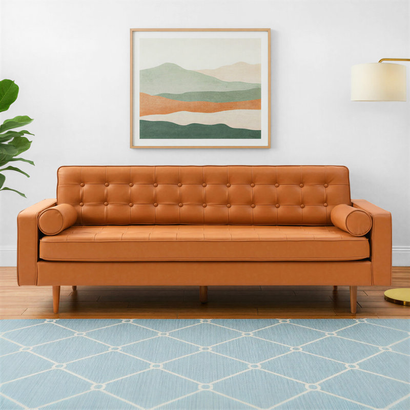 85'' Faux Leather Sofa, Honey Tan Faux leather