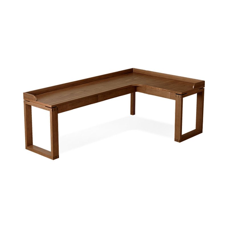 Light-walnut L-Shaped Solid Wood with 3 drawers desk, Right Hand Return, 31.5" H x 78.74" W x 47.24" D