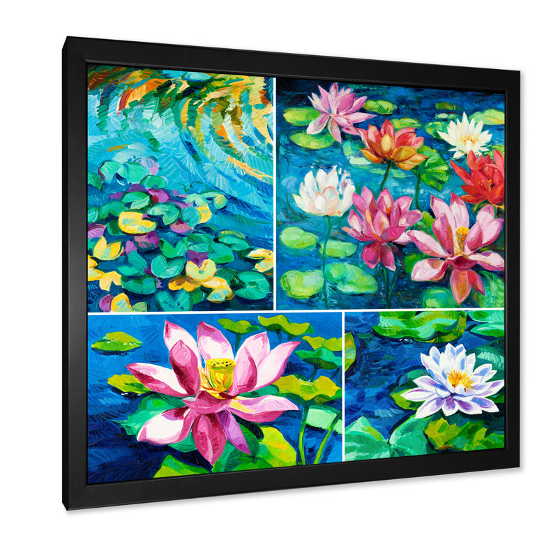 Nénuphar, peinture - sur, Toile avec cadre noir, H 16 po x l 16 po x P 1 po