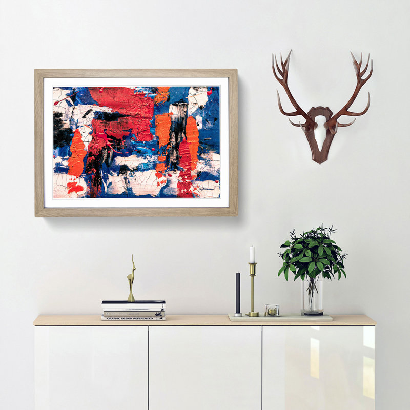 Abstract Art Painting Vol.322 by S.Johnson - Picture Frame Painting Print, 48cm H x 65cm W x 2cm D, Oak Framed