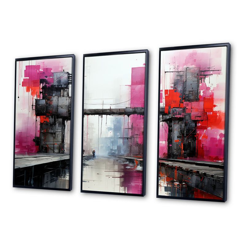 Ensemble de décoration murale Magenta, Cadre flottant noir, H 32 po x l 48 po x P 1 po
