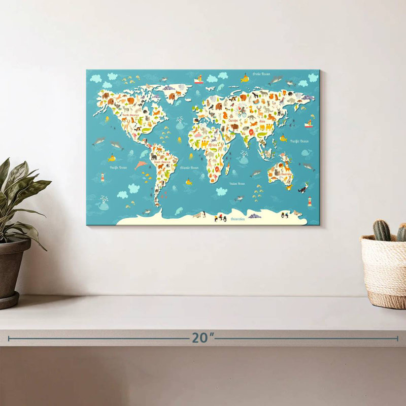 Carte du monde des animaux Aliaz pour enfants, H 8 po x l 12 po