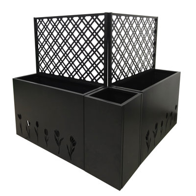 Privacy Screen Planters, Large Metal Modern Set For Patio Balcony