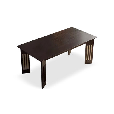 A distinctive rectangular solid wood dining table in a retro style