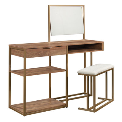 Vanity With Chic Storage, Brown Finish