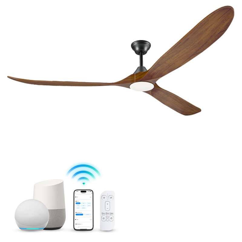3-Blade Indoor Smart Ceiling Fan with Light and Remote/APP Control,3 LED Colors,6 Speed Quite DC Motor,Timer, Walnut