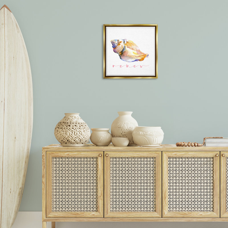 «Conch Shell Renew» par John Keeling, Cadre flottant métallique doré, H 18 po x l 18 po