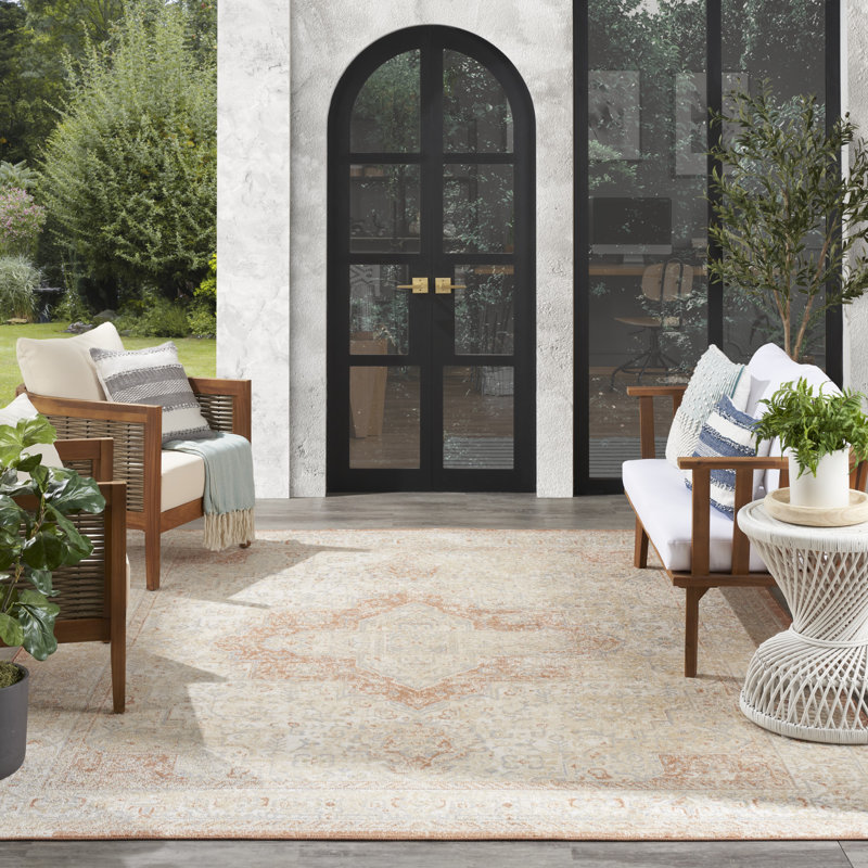 Nourison Essentials Persian Beige/Rust Indoor/Outdoor Area Rug, Runner 2' x 6'