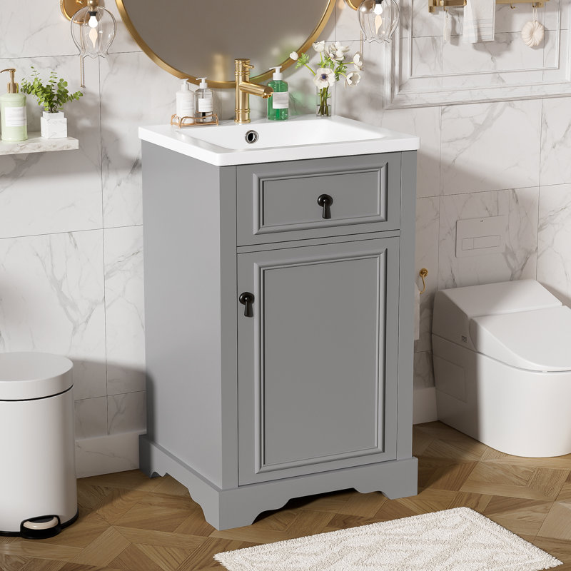 20" Single Bathroom Vanity With Ceramic Top, Gray