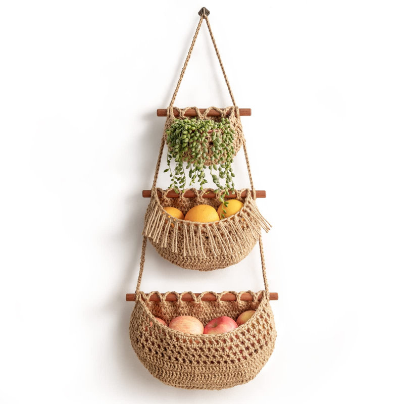 3 Tier Hanging Fruit Baskets, Jute
