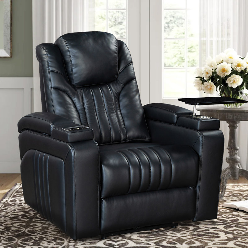 Eldrida Faux Leather Recliner, Black Faux Leather