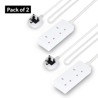 GEEPAS 2 Gang Extension Lead, 2M Cable Heavy Duty UK Plug, Pack Of 2