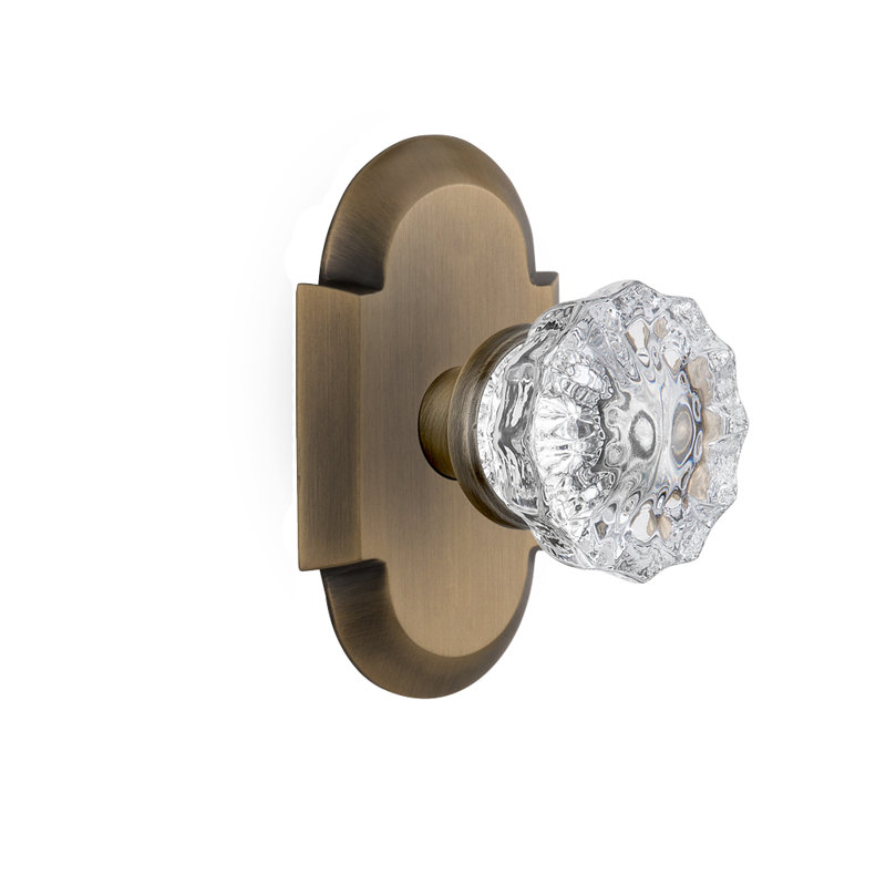 Cottage Plate with Crystal Door Knob, Antique Brass, 2-3/8"