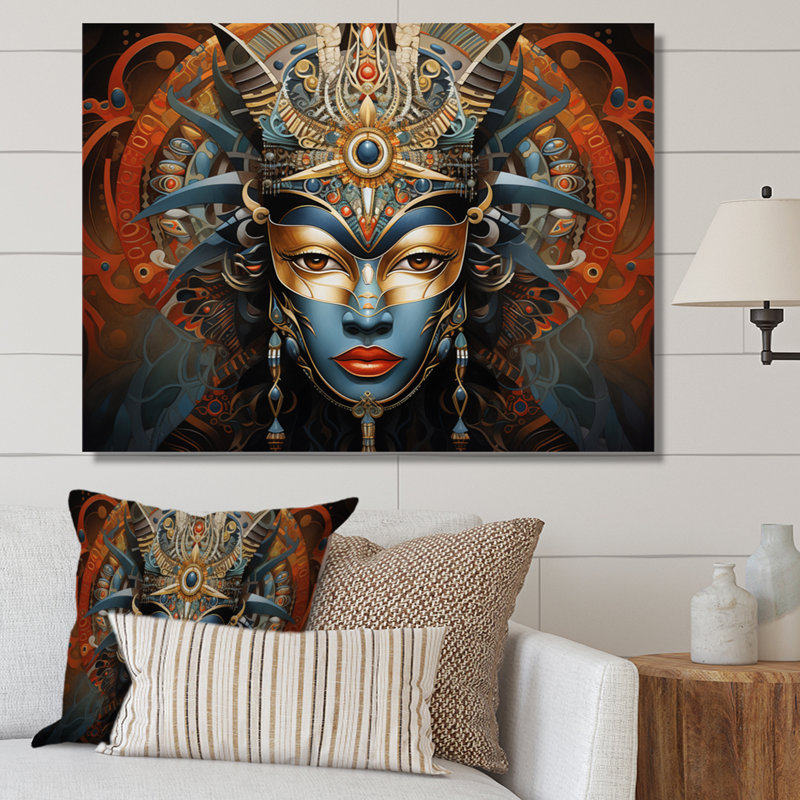 Art africain masqué, splendeur sur toile, 34" H x 44" W, Toile tendue