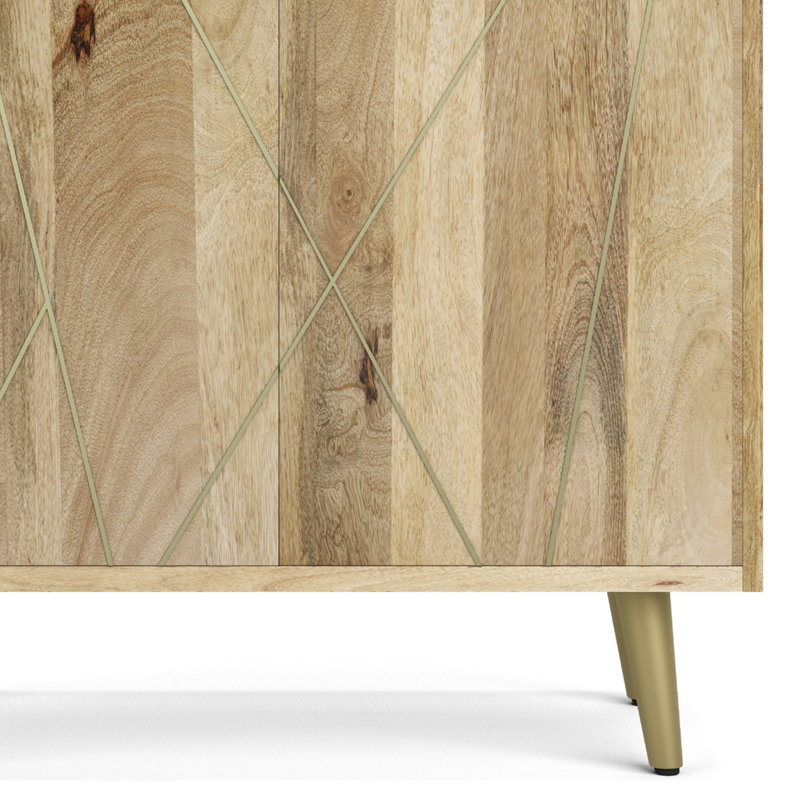 Natural Mango Wood 72" Contemporary Bookcase with Brass Inlay