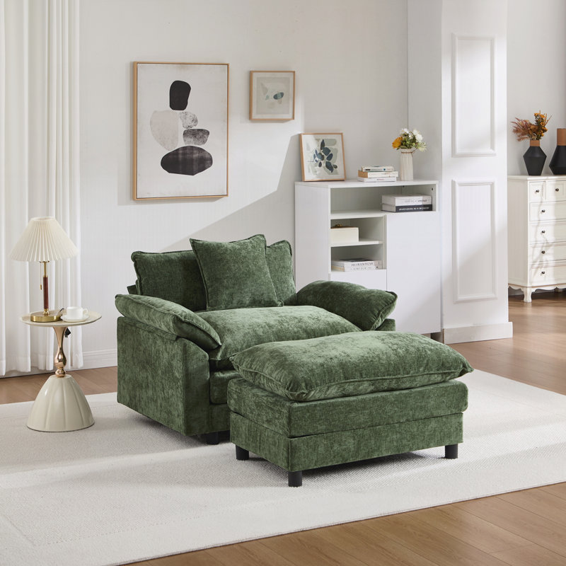 Sofa moderne d'une place de 113 cm, L 45,3 po, Chenille verte