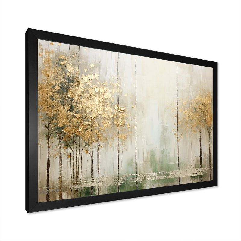 «Minimalisme beige et forêt dorée II», reproduction d'art sur toile, H 34 po x l 44 po x P 1,5 po, Cadre simple noir