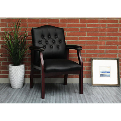 Chaises de réception en cuir avec siège et accoudoirs rembourrés, dossier moyen ergonomique pour réunion, attente, conférence, bureau avec accoudoirs noir, chaise