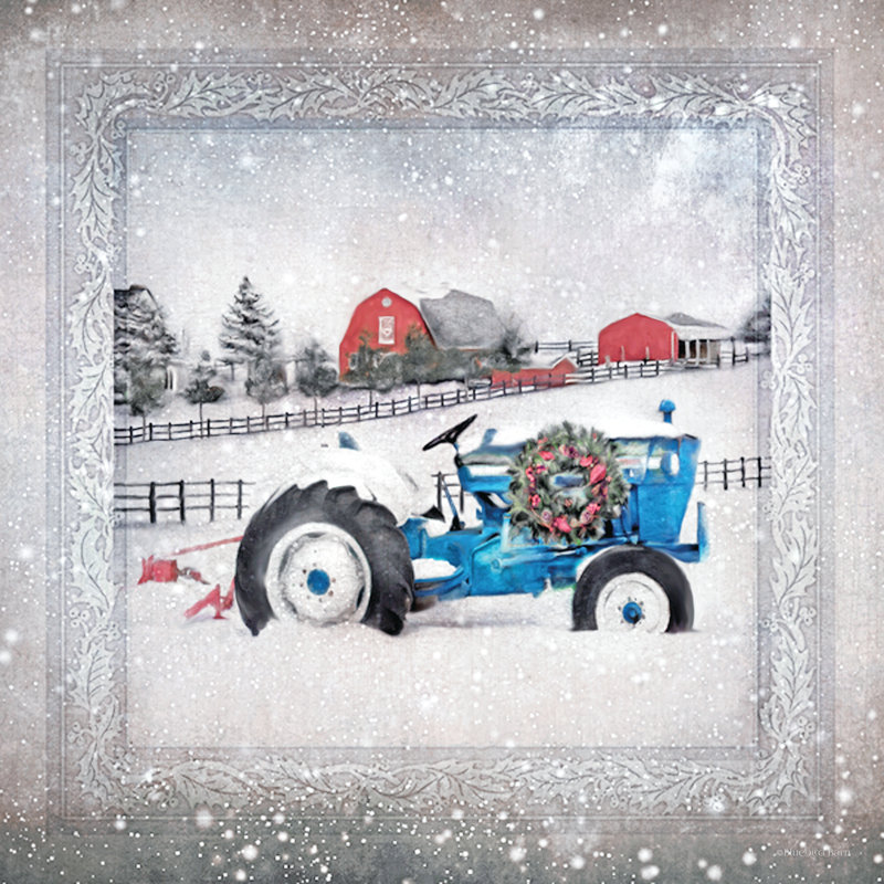 «Christmas Tractor» par Bluebird Barn - impression, H 12 po x l 12 po, Toile tendue