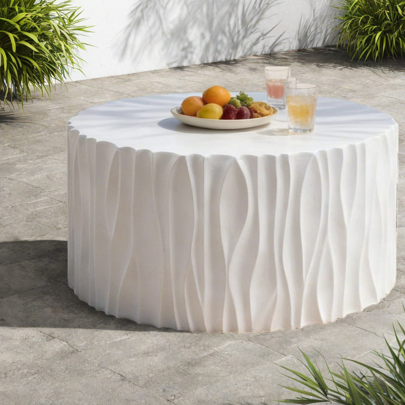 Table de patio compacte moderne, oxyde de magnésium, conception ondulée pour l'extérieur