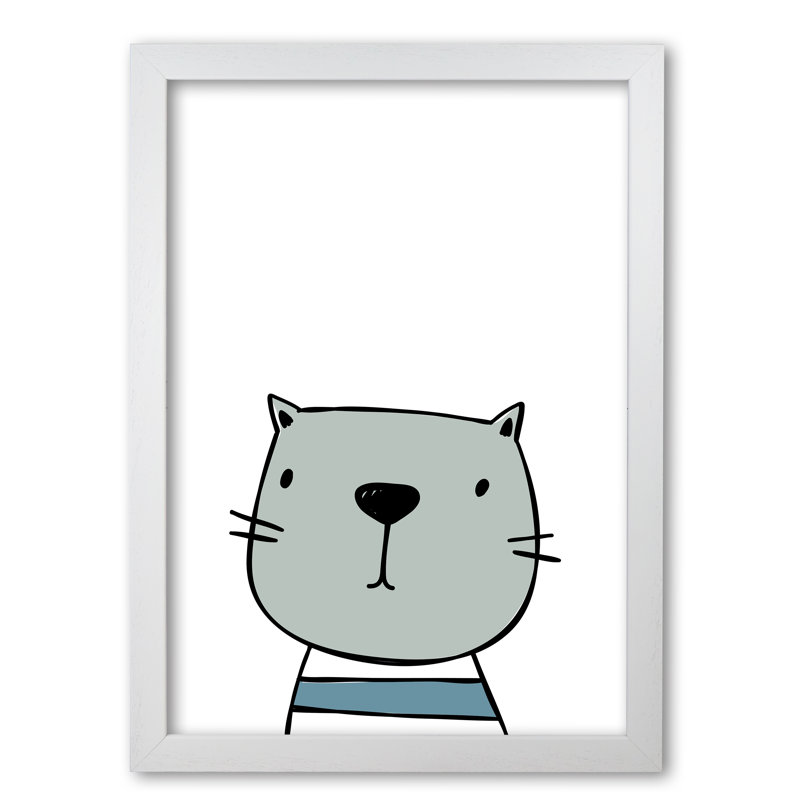Cat - Painting, White Grain Frame, 85 cm H x 60 cm W x 5 cm D