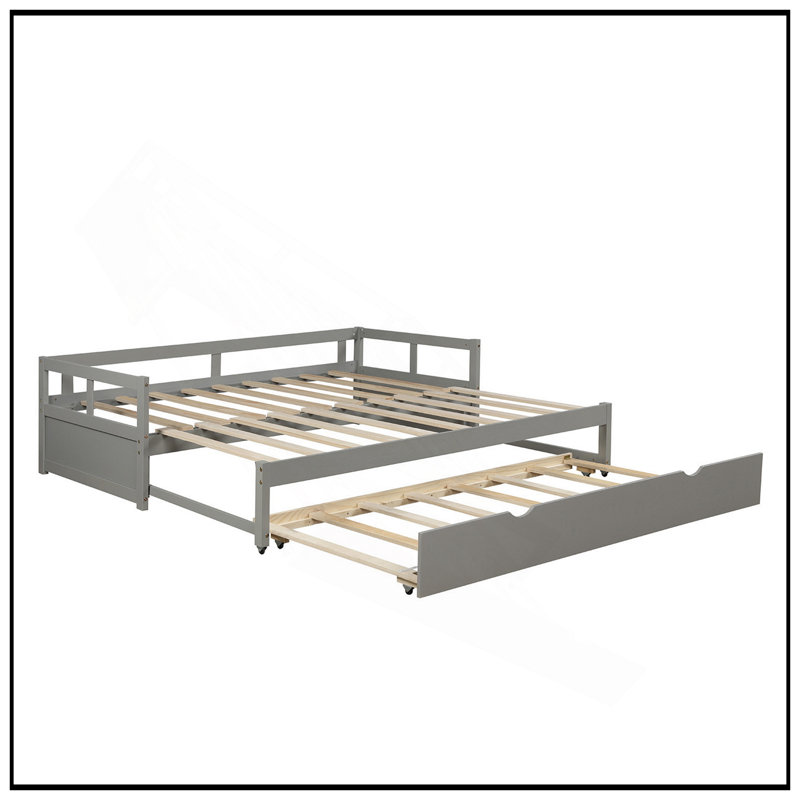 Extending Daybed With Trundle, Wooden Daybed For Space-Saving And Versatile Use In Any Home, Grey