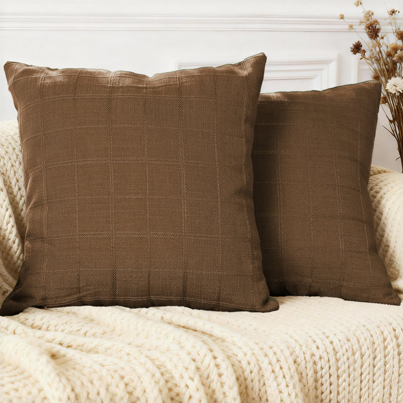 Boho Checkered Throw Pillow Covers For Sofa Chair, Brick, Square 18"