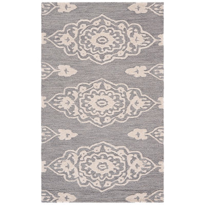 Demarlis Ebony Hand Tufted Wool/Cotton Southwestern Rug in Gray/Ivory