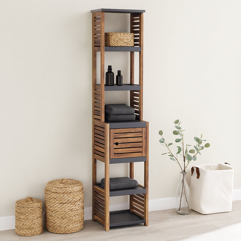 Tall Bathroom Storage Cabinet with Multiple Shelves and Vented Door, Brown and Gray - Elements Collection