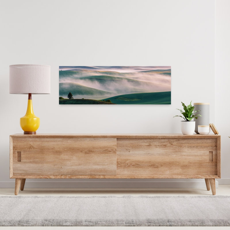 «Misty Rolling Hills Peaceful Serene Tranquil Landscape Nature», art mural, H 36 po x l 12 po