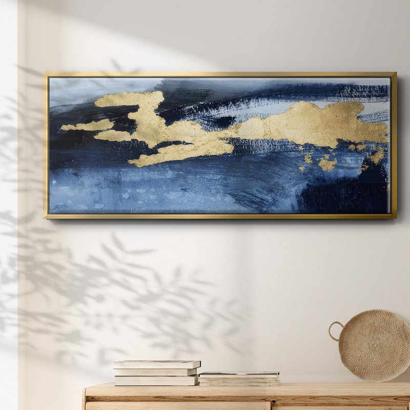Gilded Indigo Sea I - toile encadrée, H 20 po x l 50 po