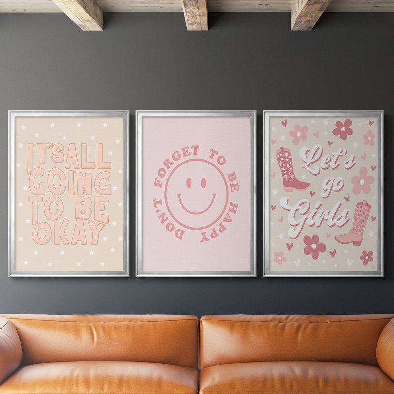 Going To Be Ok - Toile tendue avec châssis sur mesure - 3 pièces, H 30 po x l 63 po, Silver