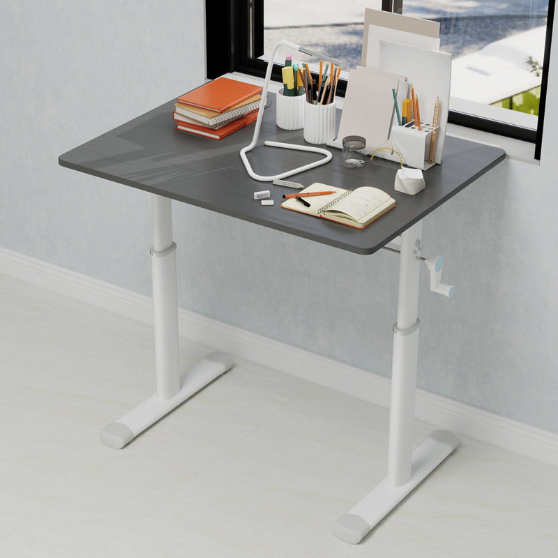 Bureau d'étude réglable adapté aux enfants et aux adultes, bureau à domicile multifonctionnel réglable en hauteur, design compact, dimensions du bureau: 60 cm x 80 cm, cadre blanc, plateau gris.