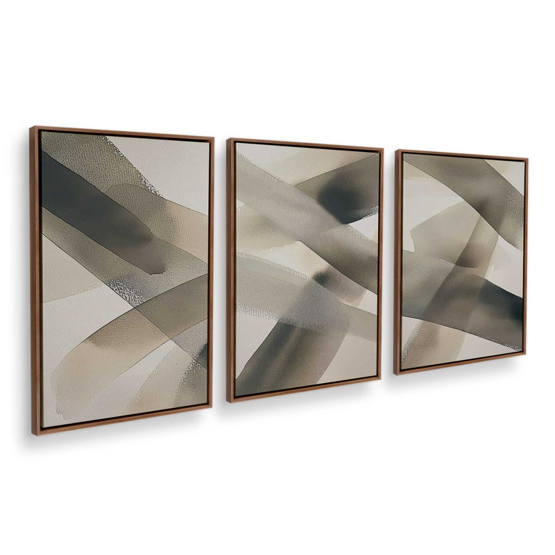 Ensemble de 3 impressions Shadows in Motion, 18 po x 12 po, Cadre flottant noyer