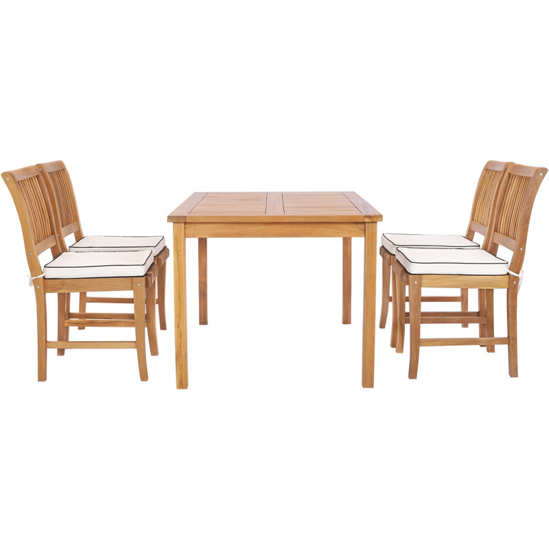Outdoor 5 - Piece Teak Dining Set with Cushions